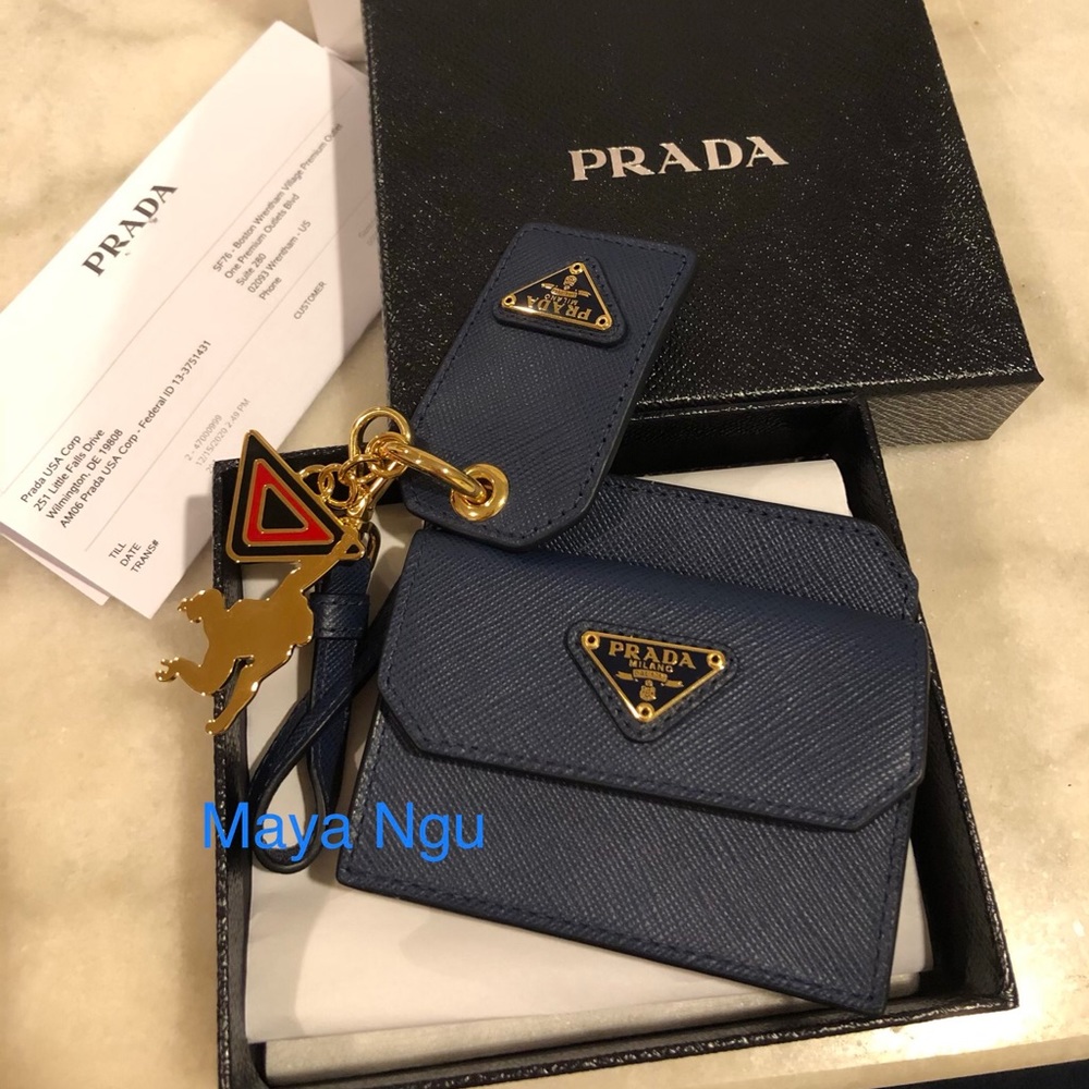 Prada Saffiano Triang cardholder, keyring,keychain